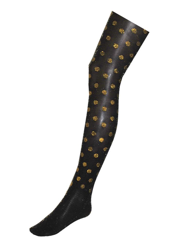 Zwarte panty met gouden glitter bollen