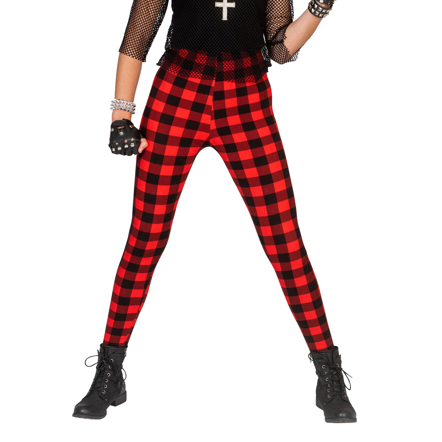 Legging dames rood zwart geruit Punk