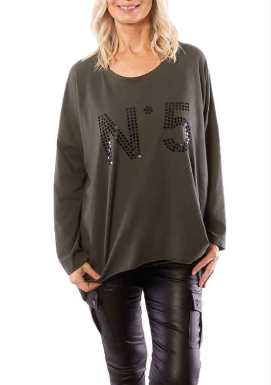Oversized Legergroen N*5 Longsleeve