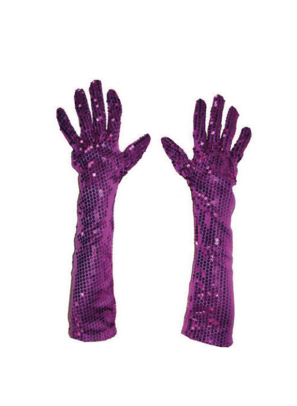 Paarse glitter handschoenen met pailletten 45cm