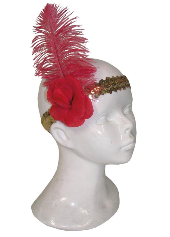 Charleston Hoofdband met rode Bloem en Pluim