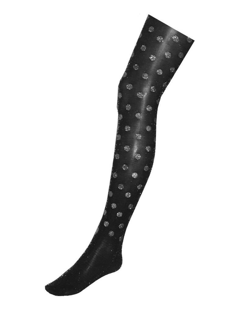 Zwarte panty met zilveren glitter bollen
