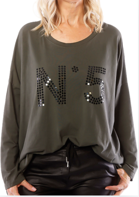 Oversized Legergroen N*5 Longsleeve