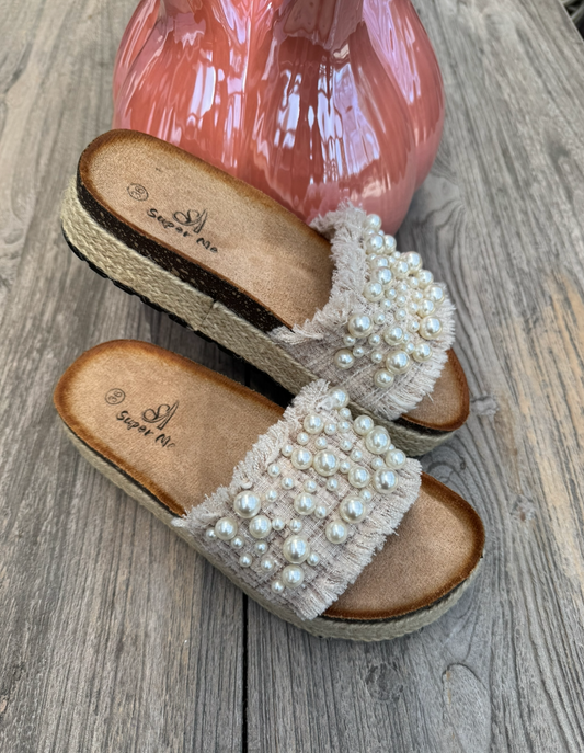 Bohemian beige parel Slippers #AM230