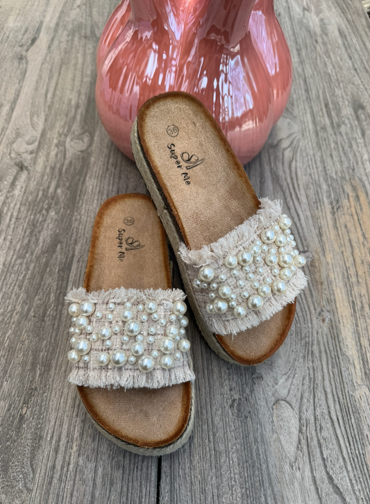 Bohemian beige parel Slippers #AM230