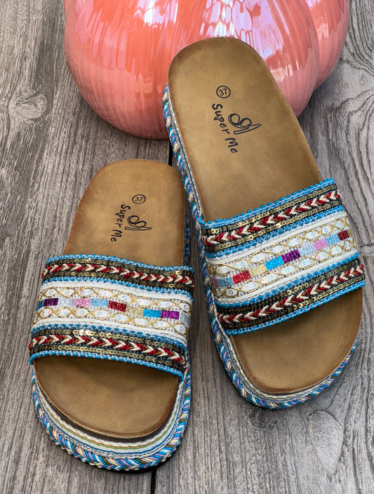 Bohemian Plateau Slippers Blauw #AM229