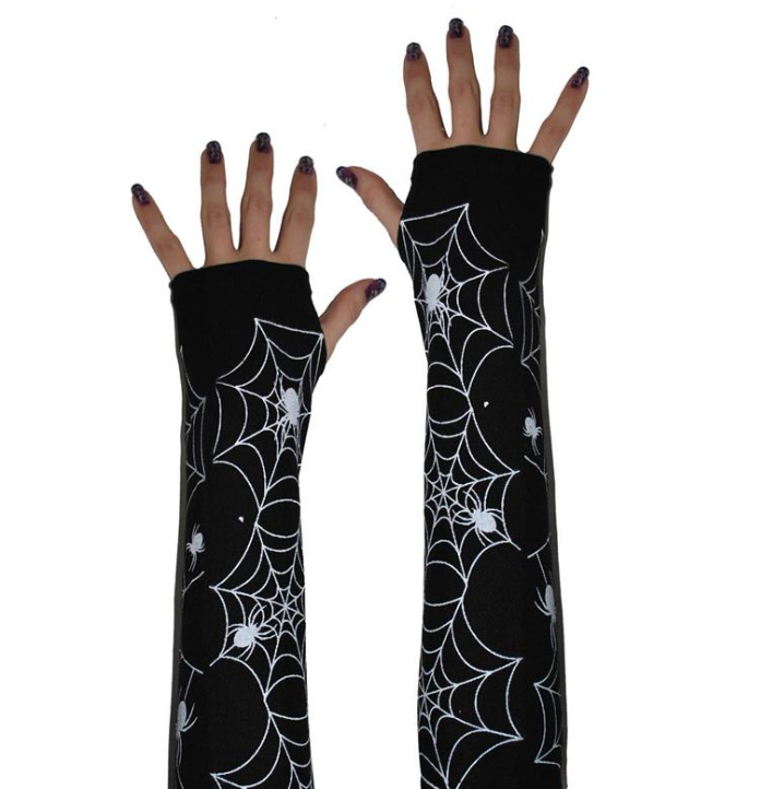 Vingerloze handschoenen met spinnenweb print