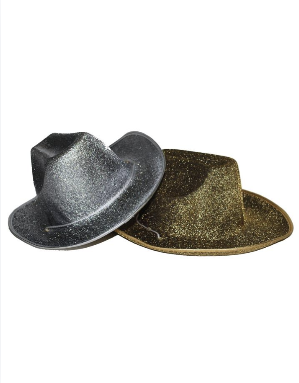Cowboyhoed met glitters in Goud of Zilver