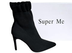Zwarte Stretch High Heels Enkellaarsjes #0503