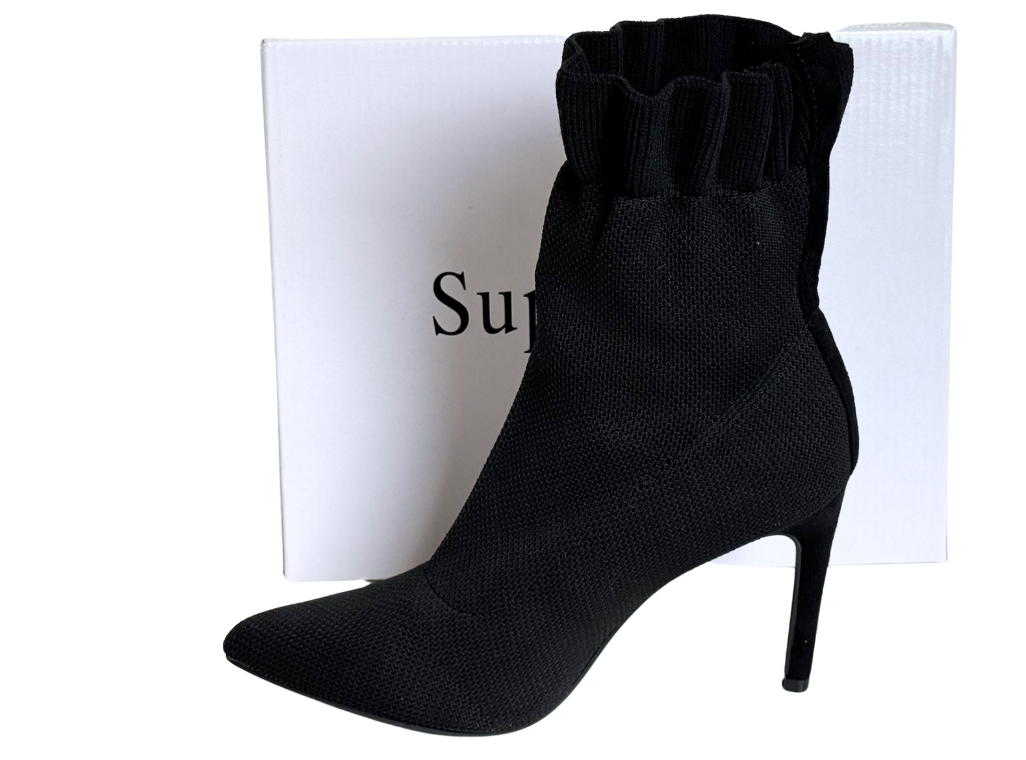 Zwarte Stretch High Heels Enkellaarsjes #0503