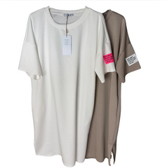 Shirt dress met applicatie Roomwit. " Life isn't perfect"
