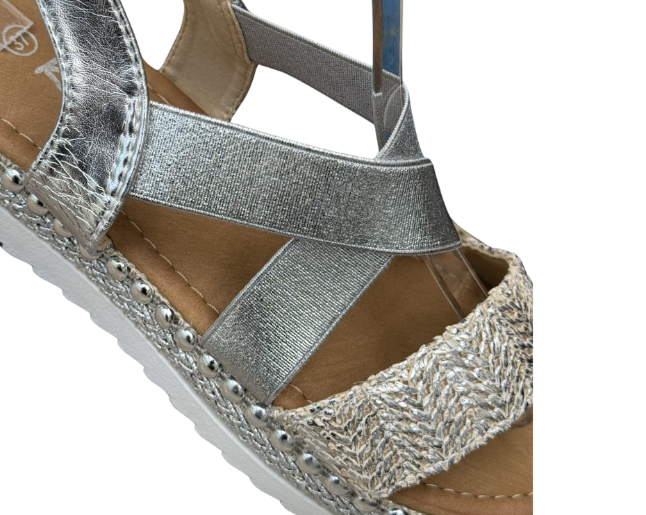 Silver Sandaal met zilveren elastische band #S236