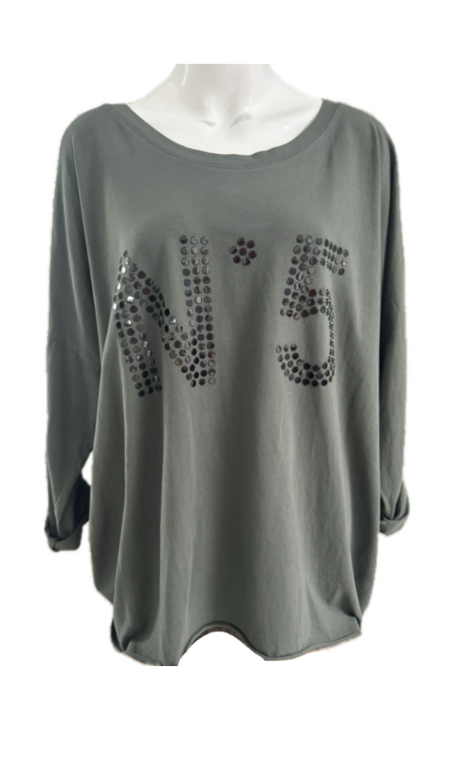 Oversized Legergroen N*5 Longsleeve