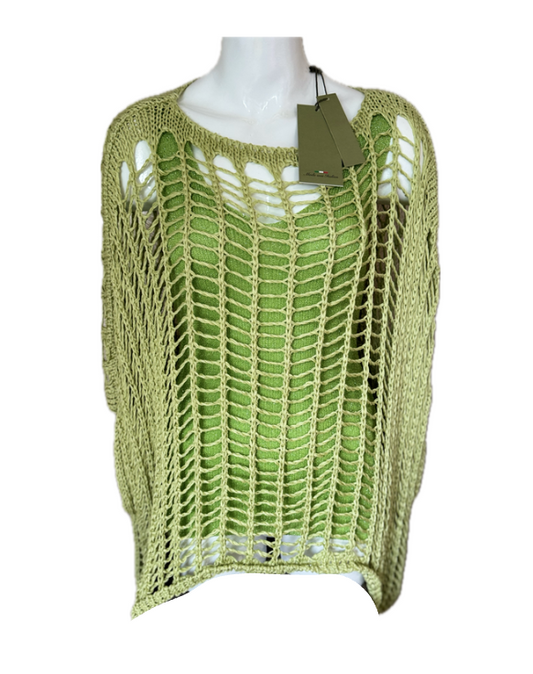 Zacht groene BOHO Oversizede gehaakt top zonder mouwen