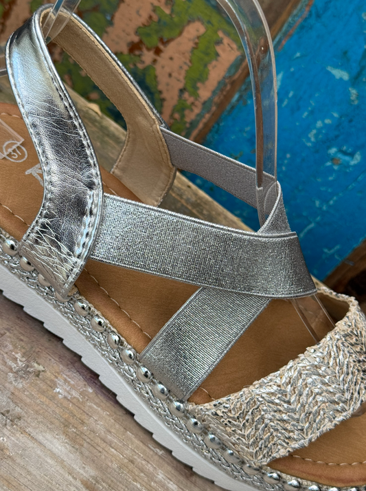 Silver Sandaal met zilveren elastische band #S236