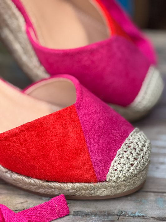 Suedine Orange Pink Sleehak Espadrilles #LS5459