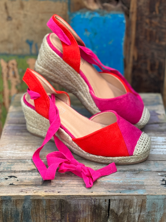 Suedine Orange Pink Sleehak Espadrilles #LS5459