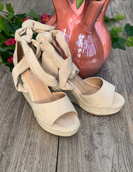 Bohemian Suedine Sleehak Espadrilles Beige #LL1023