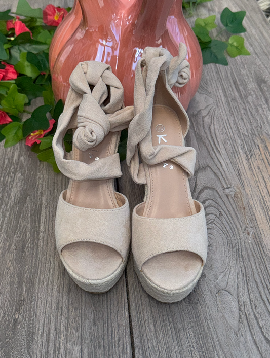 Bohemian Suedine Sleehak Espadrilles Beige #LL1023