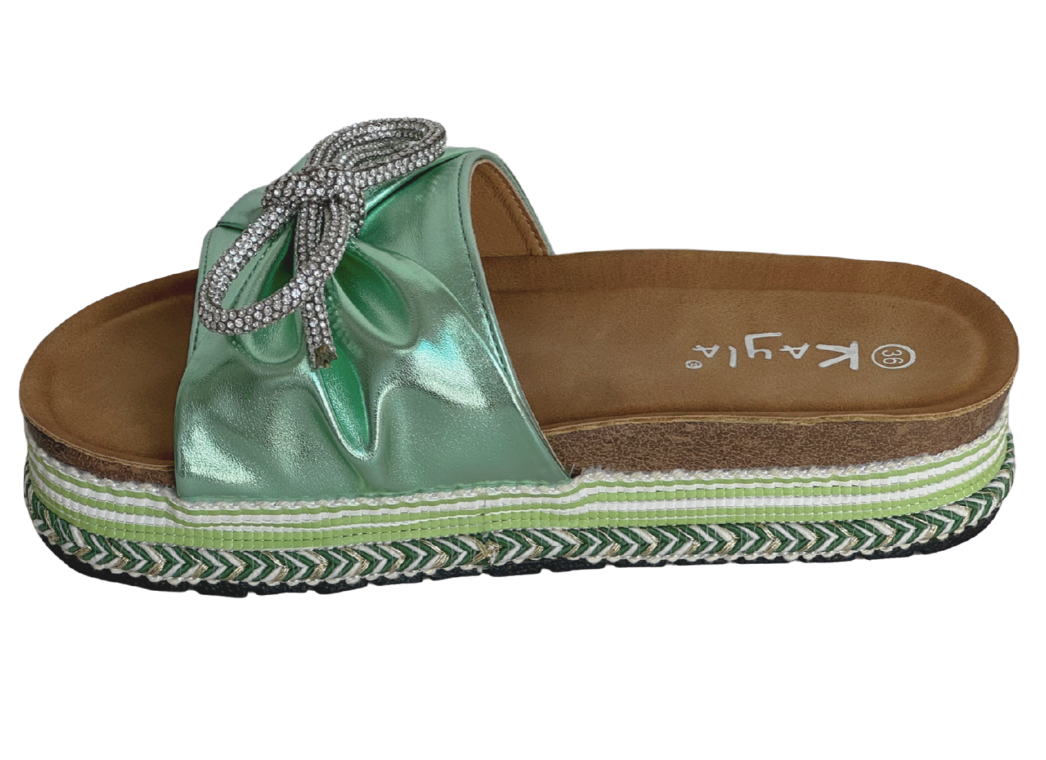 Ibiza Shiny Green Slippers #L1033