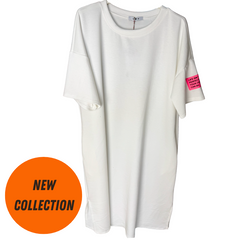 Shirt dress met applicatie Roomwit. " Life isn't perfect"