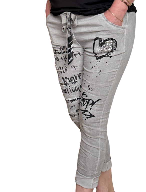 Grijze Bi-Stretch Jogger met print One size 38/42