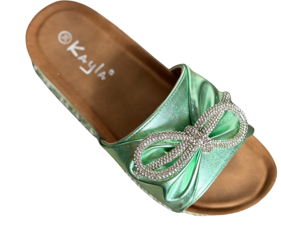 Ibiza Shiny Green Slippers #L1033